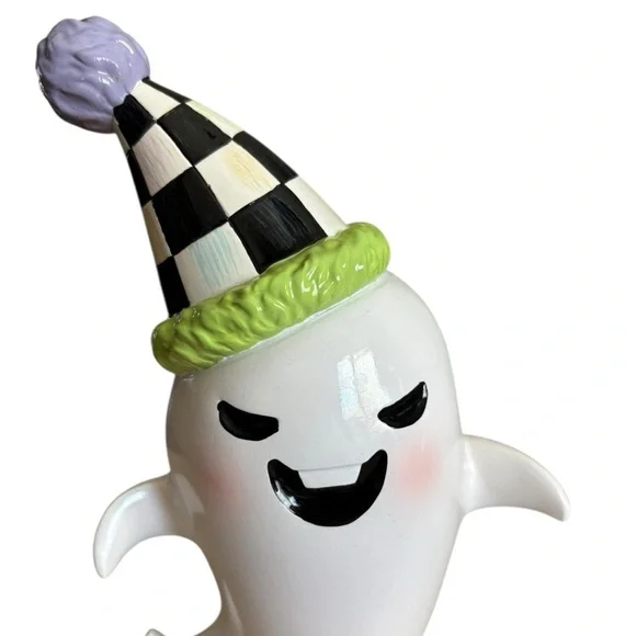 MacKenzie Child Trick or Treat Ghost Figurines Set of 2 Party Hats Black White